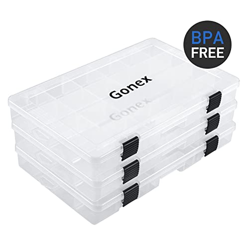 Gonex Fishing Tackle Boxes, 3600 3700 Tackle Trays with Adjustable Dividers, Clear Plastic Tackle Box Organizer Storage for Fishing Lure Bait Hook Jewelry Craft Beads Earring Container, 3 or 4 Packs - color: 3pcs 3600(Tray Size:10.8"x7.09"x1.65")