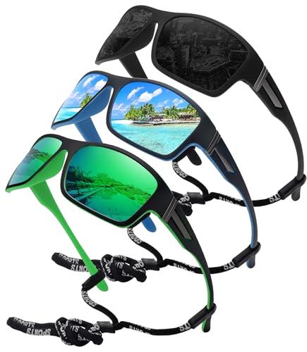 STORYCOAST Polarized Sports Sunglasses for Men Women Unbreakable Frame Cycling Fishing Driving - color: 3pack-black+blue+green
