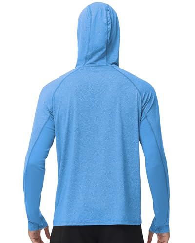 Roadbox Mens UPF 50+ Fishing Shirts, Long Sleeve UV Sun Hoodie, Hiking Running Swim Athletic Workout Shirt - color: A01-light Gray Blue, size: 3X-Large