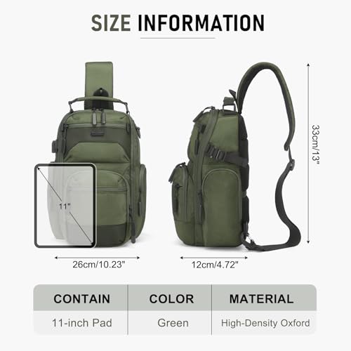 Sling Bag for Men, Travel Crossbody Bag for Men, Small Sling Backpack Shoulder Bag, High-Density Oxford Chest Pack for Hiking - color: Green