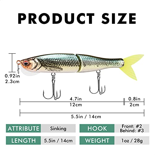 TRUSCEND Swimmax Easy Catch Fishing Lures with BKK Hooks, Wiggling, Vibrating, Rattling and Gurgling for More Bites, Heavy-Duty Dyneema Fiber Jointed Swimbaits for Bass, Trout, Crappie, Walleye, Pike - color: C1-5.5",1oz