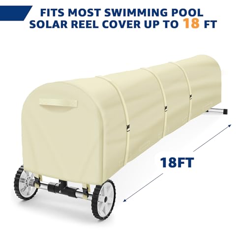 Swimming Pool Solar Reel Cover, 18Ft Heavy Duty Waterproof Solar Blanket Reel Cover, UV Resistant Solar Blanket Reel Roller Covers Swimming Pool Solar Reel Covers for Inground Pool, Begie - color: Beige, size: 18 FT