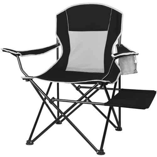 XGEAR Camping Chairs 350LBS Capacity, Heavy Duty Folding Chair with Side Table, Portable Outdoor Chair with Cup Holder for Adults, Collapsible for Tailgating, Beach, Fishing, Backyard - Black - color: Black, size: 1-Pack