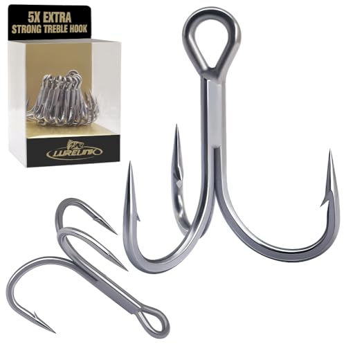 Fishing-Treble-Hooks-5X-Extra-Strong-Heavy-Duty Ultra Anti-Rust Bulk Hooks for Saltwater and Freshwater Fishing Sizes 5/0 to #8 - size: Size:2 24-Pack