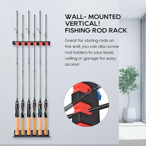 Axlksia Fishing Rod Holder Wall Mount, 1 Pair Fishing Pole Holders for Garage, Boats, 6 Fishing Rod Storage Racks (Vertical Red) - color: Vertical Red