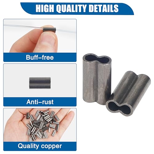100PCS Double Copper Barrel Crimp Sleeves,Barrel Copper Sleeves Wire Rope Fishing Crimp Sleeves Fishing Line Tube Connector Mono Leader Crimps - size: Inside Dia 0.8mm - 100pcs