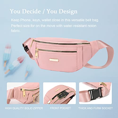 Crossbody Fanny Pack for Men&Women,Large Waist Bag & Hip Bum Bag with Adjustable Strap for Outdoors Workout Traveling Casual Running Hiking Cycling - color: Baby Pink
