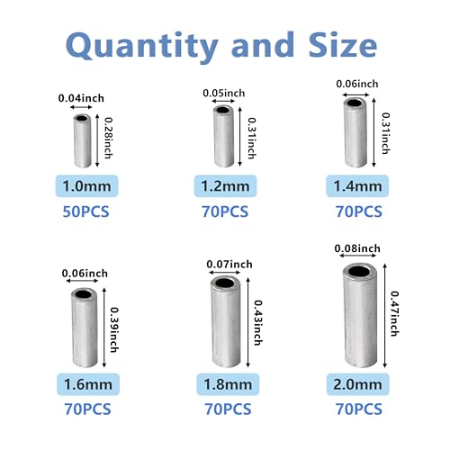 Aluminum Fishing Line Crimp Sleeves, Strong Crimps for Fishing Line Monofilament Saltwater Wire Leader Rigging Rope Cable (400pcs) - color: 400pcs