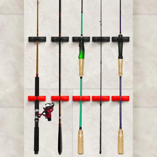Vefungyan Fishing Rod Holder Wall Mounted: 8pcs No Drilling Fishing Pole Holders Garage Rod Holders Rack for Home and Fishing Boat - color: Black Red