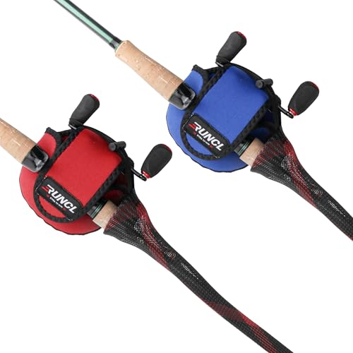 RUNCL Fishing Rod Sleeves & Reel Bags, Spinning/Casting Rod Socks & Spinning/Baitcasting Reel Covers - Protection Solution, Space Saver, Perfect Storage - Fishing Pole Sleeves & Reel Pouch (2 Pack) - color: Casting Rod Sleeves*2pcs+Reel Bags*2pcs,(Red & B