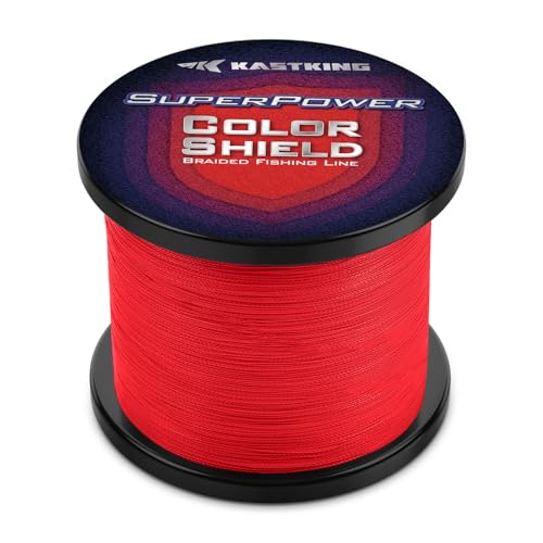 KastKing Superpower ColorShield Braided Fishing Line - Colorfast Braided Line, 100% Solution Dyed UHMWPE Fiber, Smooth & Strong Superline, Near Zero Stretch, Sensitive, High Abrasion Resistance - color: X4-Red, size: 10LB-(500yds）