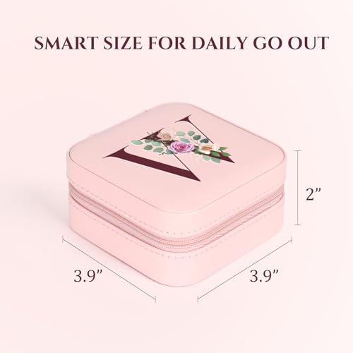 MFXIP Easter Basket Stuffers for Teens Essentials, Valentines Day Christmas Stocking Stuffers for Women Teen Girl Gifts Trendy Stuff Travel Jewelry Box Case Organizer Personalized Birthday Gifts - color: Initial W Pink