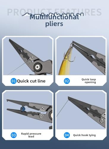 7.6-inch Multifunctional Aluminum Alloy Fishing Pliers, Fish Hook Remover, Split Ring Pliers, Fishing line Cutter, Lead Sinker Installation, seawater Corrosion Resistance, Men's Fishing Gift