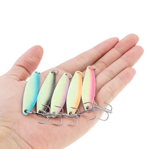 5pcs Luminous Fishing Spoons Metal Lures Hard Baits, Spinnerbaits Fish Fishing Lure Jig Glow for Salmon Bass Trout