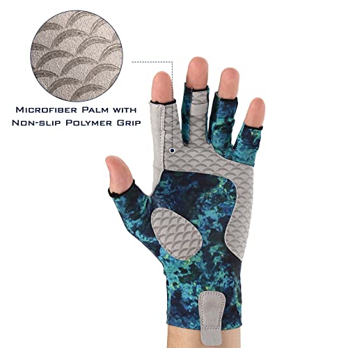 KastKing La Sal Fishing Gloves UPF50+ Sun Gloves UV Protection Fingerless Gloves Men Women for Outdoor, Kayaking, Rowing, Paddling, Canoeing, Hunting - color: F: Boulder Camo Aquarius, size: Small-Medium