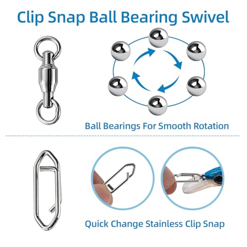 30 PCS Fishing Swivels, Heavy Strength Snap Swivels Fishing Tackle, Stainless Snap Swivels for Lure, Fish Accessories Kit for Saltwater & Freshwater