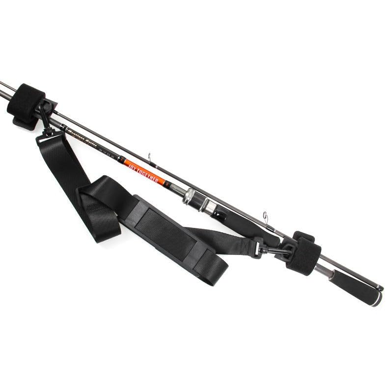 Black Fishing Rod Holder Belt Rod Carrier Strap Sling Shoulder Belt Fishing Rod Carry Strap Nylon Adjustable Length to 55 Inch Fishing Poles Holder Strap Rod Shoulder Belt Tackle Carrier