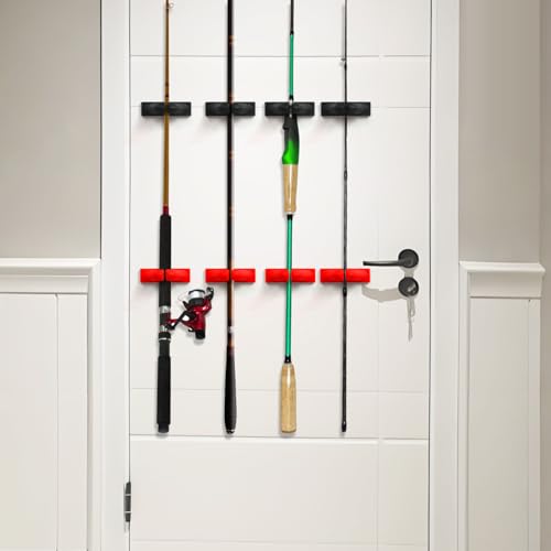 Vefungyan Fishing Rod Holder Wall Mounted: 8pcs No Drilling Fishing Pole Holders Garage Rod Holders Rack for Home and Fishing Boat - color: Black Red