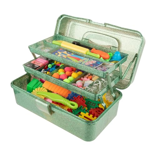 Glitter Art & Craft Tool Storage Box,3-Layer Stackable Carry Tackle Box Sewing Box Organizer for Art Supply, Makeup,Sewing Supply (Green) - color: Green