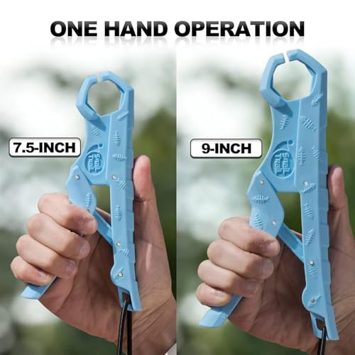 SNAIL TRAIL 7.5''/9'' Floating Fish Gripper, Fishing Grabber, Catfish Mouth Pliers, Caught Bass Holder, Digital Scale Hook Clamp, Saltwater Lip Grip Tool with Lanyard, Gifts for Men, Blue - color: Blue, size: 7.5"