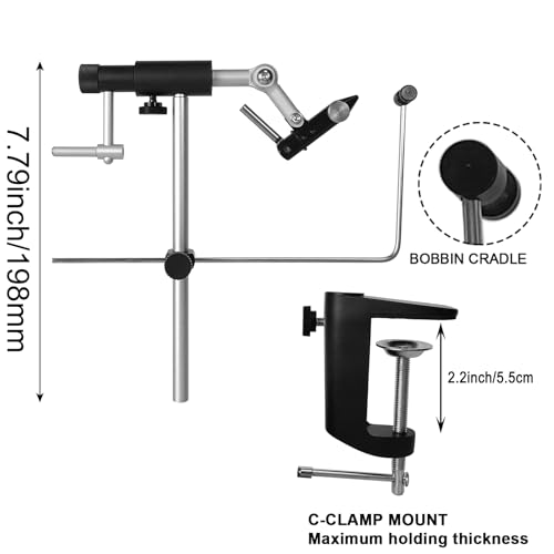 Aventik TrueGrip Fly Tying Vise with 360° Rotary Function – Smooth Ball Bearing System, Adjustable Tension, Durable Hook Jaws (Fits 26 to 4/0) - color: Black, size: Vise with Clamp