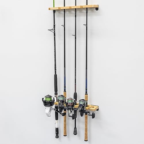 StoreYourBoard Stillwater Fishing Pole Holders for Garage, Wall and Ceiling Storage Rack for Fishing Rods, Solid Wood Garage Organizer Holds 8 Rods or Combos up to 40 lbs