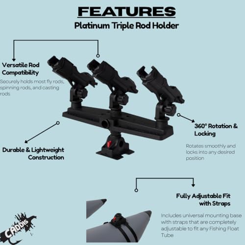 Caddis Sports Rod Holder – Adjustable Fishing Rod Holder for Float Tubes, Pontoon Boats, Fits Fly, Spinning & Casting Rods by Caddis - color: Platinum Triple Rod Holder