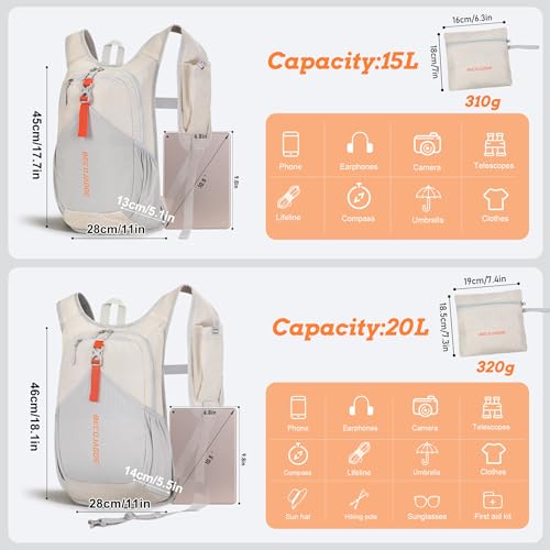 BECOJADDE 15L Small Hiking Backpack for Men Women Foldable Packable Back Pack Ultralight Hiking Daypack for Travel Camping Outdoor, Beige - color: Beige, size: 15L