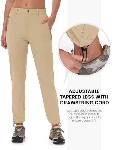 Rdruko Women's Hiking Pants Lightweight Quick Dry Water Resistant Outdoor Travel Fishing Pants with Pockets - color: 02 Light Khaki, size: XX-Large