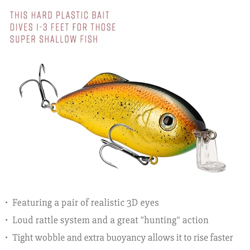Strike King Hybrid Hunter Shallow Jr. Fishing Lure, Shallow Diving Crankbait, 90-Degree Bill, 3D Eyes, Loud Rattle, Dives 1 to 3-Feet,Size 4 & 6 Treble Hooks - color: Bully, size: 1 oz