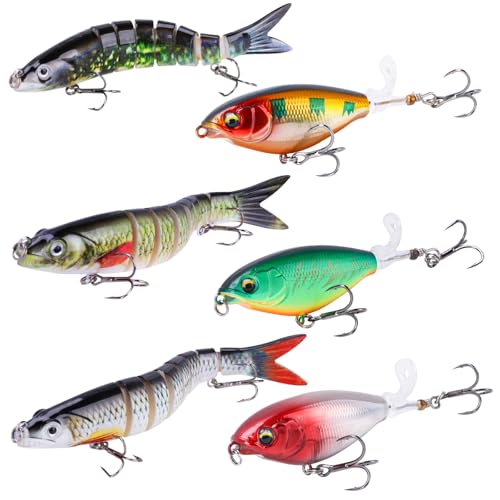 6PCS Swimbait Kit Realistic Bait and Surface Bait with Realistic 3D fisheye and Multi Joint Swimming Movements, Perfect for Saltwater and Freshwater Fishing Kits - color: A-6PCS
