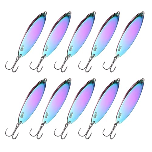Fishing Spoons Lures, Metal Saltwater Treble Trout Lures Jigging Spoon with Treble Hooks Casting Spinner Baits - color: Colorful, size: 28g / 1 oz