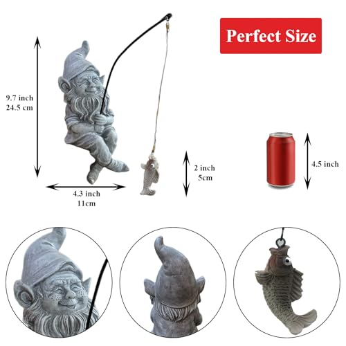 Garden Gnome Pond Statue Decoration, Fishing Gnome Garden Statue Outdoor Koi Pond or Waterfall Decor, 9.7" Stone Gnome Fishing Poolside Statue, Elf Pond Statue, Great Gifts & Housewarming for Mom - color: Gnome Fishing （stone）