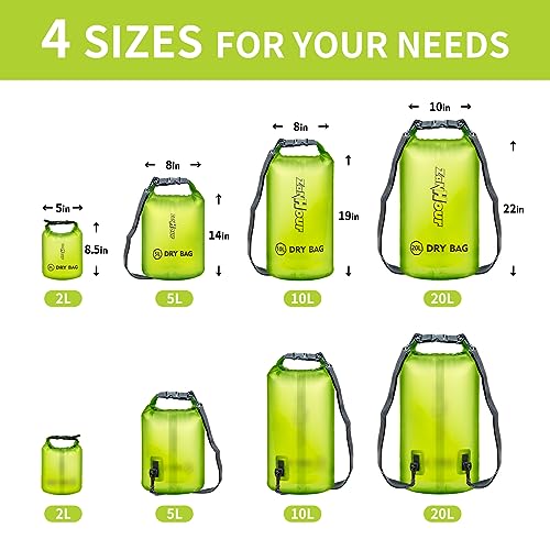 Waterproof Dry Bag - Roll Top Transparent Storage Bag,2L/5L/10L/20L,Suitable for Traveling, Swimming, Kayaking, Camping, Fishing, Rainy Day Trips - color: Lemon Green, size: 20L