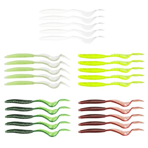 Eupheng Twist Tail Swimbait Fishing Lure, 2.3in/2.7in/4in/5.5in 100PCS Grub Saltwater Fishing Soft Bait Trailer for Bass Crappie Fishing - size: 5.5in(14cm)-25PCS-5colors