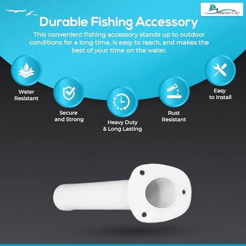 MARINE CITY Flush Mount Fishing Rod Holder 30 Degree Polypropylene, Durable, Lightweight, Easy Access for Fishing, Fits 2" Hole, Ideal for Kayaks, Boats and Yachts - color: White, style: 2 Pcs