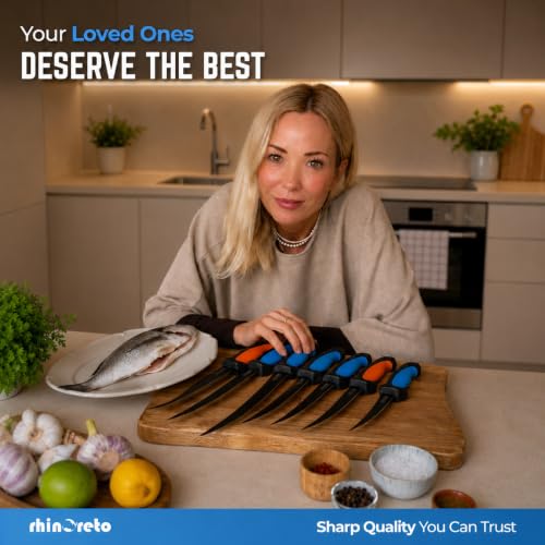 Rhinoreto Fillet Knife for Fish - Razor Sharp G4116 German Stainless Steel Blade, 7 Inch Professional Filleting & Boning Knife with Non-Slip Handle, Protective Sheath & Sharpener - color: Blue, size: 7"