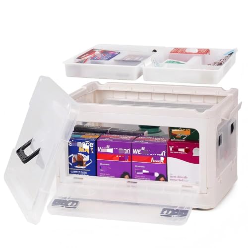 HEY FOLY 30qt Medicine Organizer Storage Box with 4-Side Opening Doors, White Foldable Medication Organizer Empty, Container Case Stackable First Aid Box for Home Storage - color: Foldable-30qt