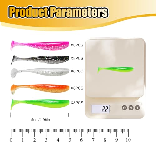 1.96'' Realistic Soft Fishing Lures Paddle Tail Micro Baits, 40-Pack Soft Plastic Baits Compatible with Jigheads & Hooks Fishing - color: 5cm Soft Lures-Style B