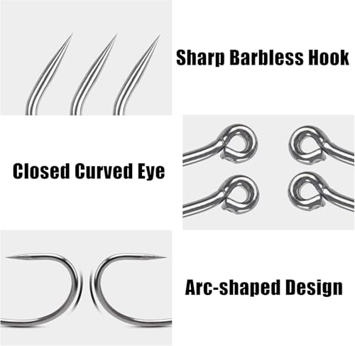 Barbless Fishing Hooks 200pcs High Carbon Steel Circle Curve Shank Trout Carp Fishing No Barb Small Fly Tying Hooks - size: 10#-200pcs