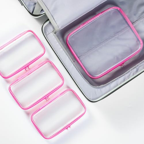 4 pcs Clear Zipper Pouches, Hard Shell Zipper Case, Makeup Organizer Travel Toiletry bag, Diaper Bag, Travel Organizer, Clear Cosmetic Bag,Toy Storage Bins (M+3S Pink) - color: Pink, size: M+3S