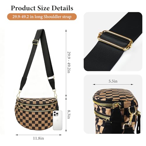 Crossbody Bags for Women, Checkered Bum Bag Crossbody, Spacious Nylon Shoulder Handbag Mom Bag (khaki checkered) - color: khaki checkered