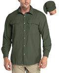 33,000ft Men's Long Sleeve Sun Protection Shirt UPF 50+ UV Quick Dry Cooling Fishing Shirts for Travel Safari Camping Hiking - color: Army Green, size: 4X-Large