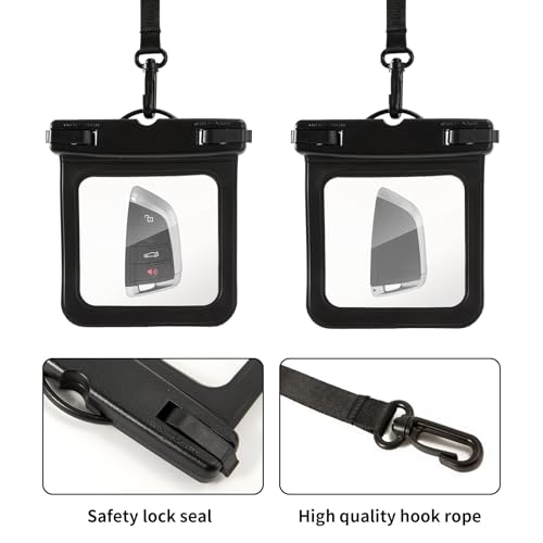 2 Pack Submersible Waterproof Wallet Dry Car Key Fob Case Bag,Swimming Surfing Water Sports Small Waterproof Pouch Holder for Door Ship Card Credit ID Card Driver Fishing License Cash Coins - color: Black&Pink-2PCS