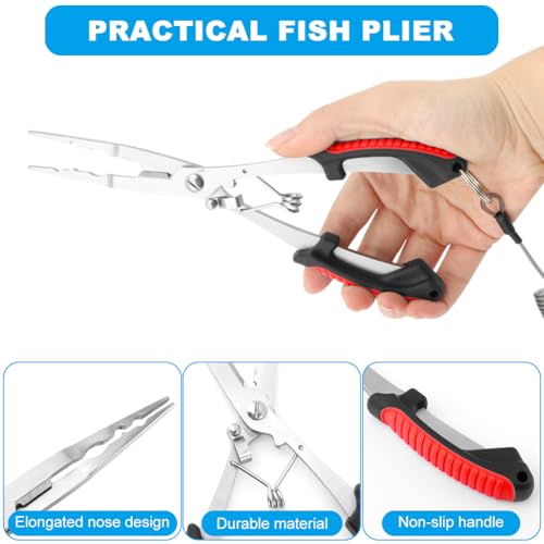Stainless Steel Fishing Pliers and Fish Gripper Set with Sheath & Lanyard - Multifunctional Fishing Tool Kit for Saltwater Freshwater, Hook Remover, Line Cutter, Crimping - color: Red