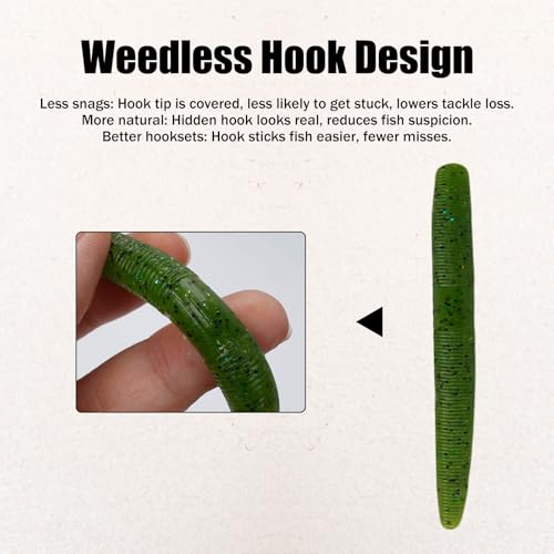 Soft Worm Bass Baits with Salted Hook Slot FS/RE-04 | Built-In Hook Slot Soft Plastic Bass LuresMulti-Rig Compatibility realistic movement Easy Portability ideal size - color: Green-10pcs
