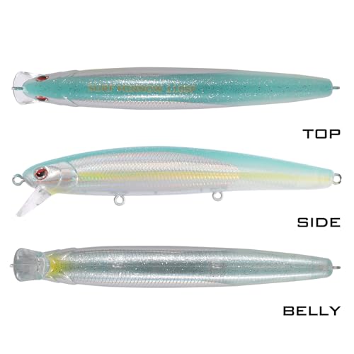 LITTMA California Surf Fishing Lures Saltwater Jerkbait Crankbait Surf Minnow 110/125 - Metallic Sardine Super Glow & Pearl Pink Belly Glow Lures for Halibut & Striper Fishing - color: Delta Smelt (Super Glow), size: 110mm - 5/8oz