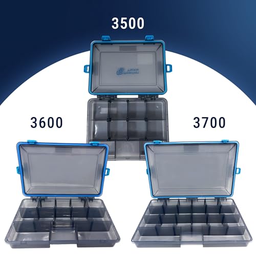 Reaction Tackle Standard Tackle Trays, Plastic Tackle Box Organizers with Four Secure Latches, Removable Dividers and Semi Transparent Lid for Fishing Storage - 3600 (2-Pack) - size: 3600 (2-Pack)