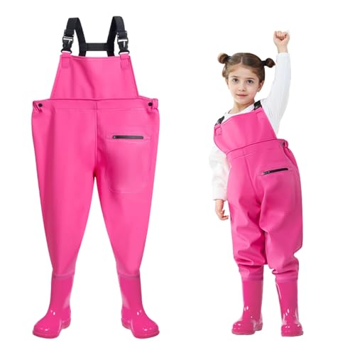 SooGree Kids Chest Wader with Non-Slip Boots,Youth Fishing Hunting Waterproof Waiters, Children Boys Girls Breathable Waders - color: Pink, size: Foot length：8.66"；Height：59.05"-62.99"