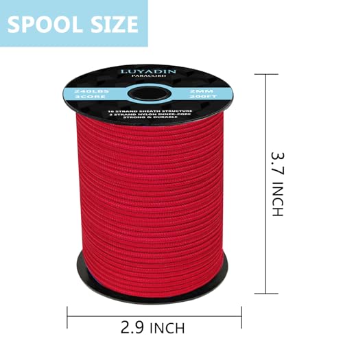 Paracord 240lb - Diameter 2mm Micro Utility Cord -3 Strand Parachute Spool Cord - 100ft 200ft,Paracord for Camping,Hiking,Fishing,Outdoor and DIY - color: Red, size: 200 ft